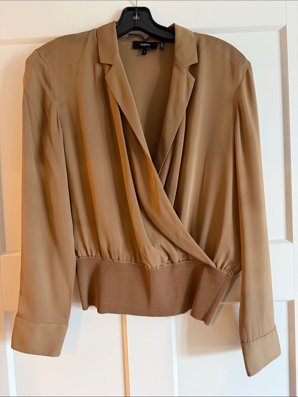 Theory Tan Wrap-Front Blouse